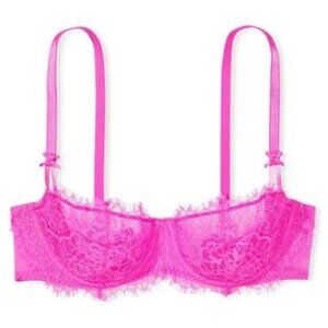 Victoria's Secret Neon Pink Unlined Wicked Bra with Eyelash Lace 32DD New